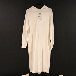 Zara white hooded sweatshirt dress new with tags NWT small midi